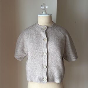 Women's Beige Short Sleeve Sweater / Cardigan